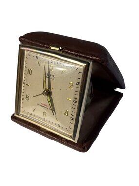 Selfix Travel Alarm Clock Climatized Unbreakable Spring Jewelled Brown Foldable